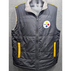 NFL x G-III Mens Puffer Vest - Yellow/Black, Reversible, Pittsburgh Steelers, L